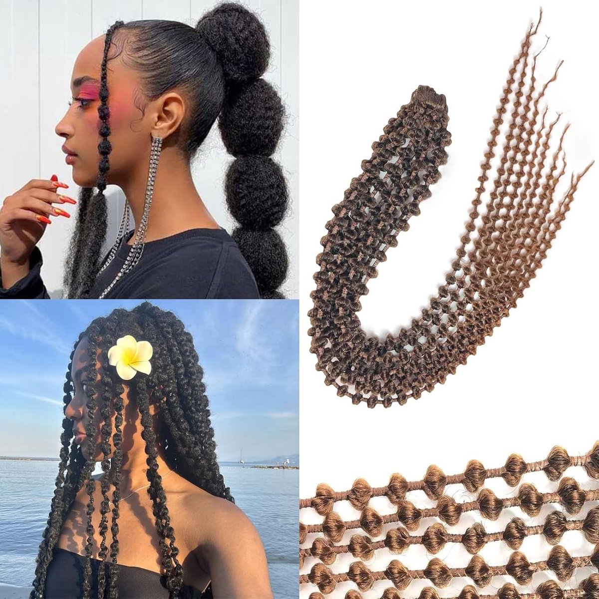 Krullende Haakvlechten met Kleine Bubbels - Natuurlijke Dreadlocks Extensions voor Vrouwen, 10 Strengen van 24 Inch voor een Volumineuze Look