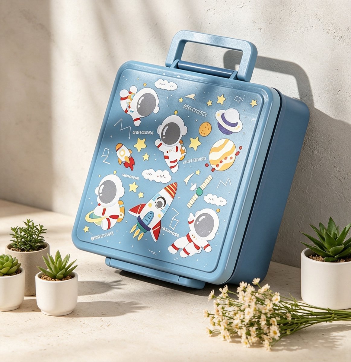 Blauwe lunchbox voor studenten inhoud 1800 ml inclusief een soepkom van 300 ml en 5 lekvrije compartimenten BPA-vrij geschikt voor school reizen en picknicks afmetingen 22 × 15,2 × 7,4 cm