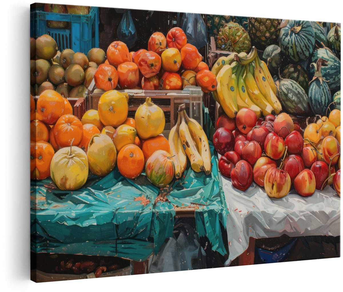 Artaza Canvas Schilderij Fruitmarkt - 180x120 cm - Groot - Wanddecoratie Stilleven - Muurdecoratie Kleurrijk Fruit - Decoratie Keuken Schilderijen
