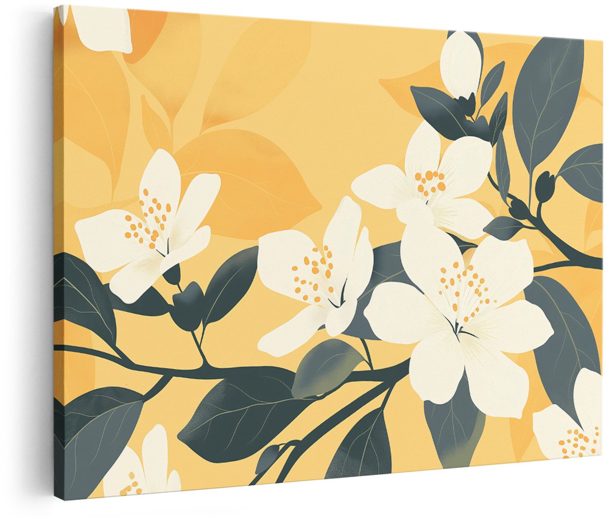 Artaza Canvas Schilderij Bloesem - 180x120 cm - Groot - Wanddecoratie Witte Bloemen - Muurdecoratie Botanisch - Decoratie Woonkamer - Geel