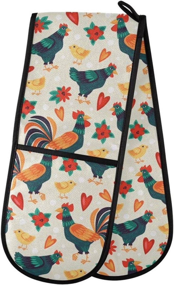 Dubbele Ovenwanten - Hittebestendige Handschoenen - Koken en Bakken - Extra Dikke Isolatie - 35x17.8 cm - Kippen & Haan Design