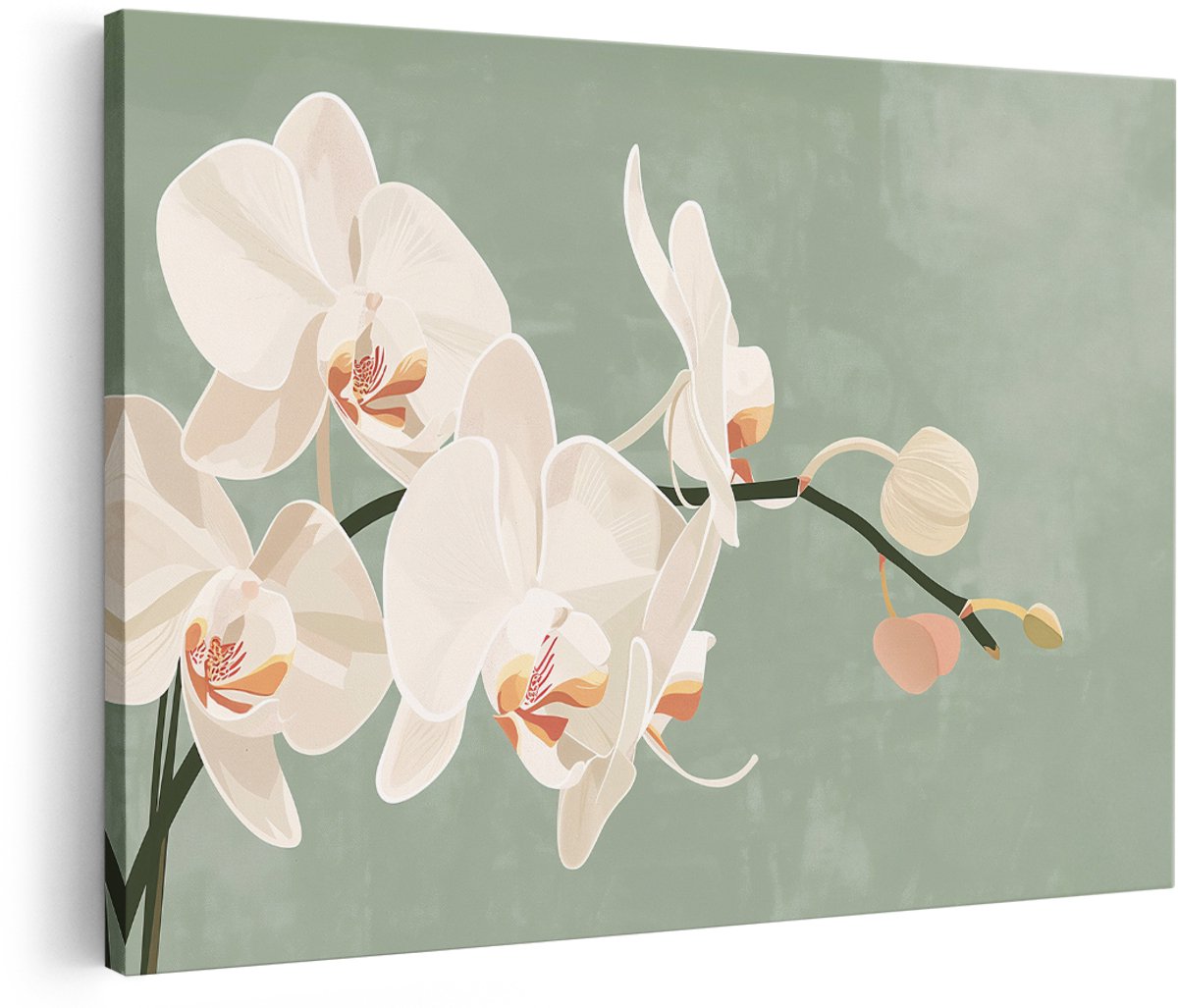 Artaza Canvas Schilderij Bloemen - 180x120 cm - Groot - Wanddecoratie Orchidee - Muurdecoratie Japandi - Decoratie Woonkamer - Groen
