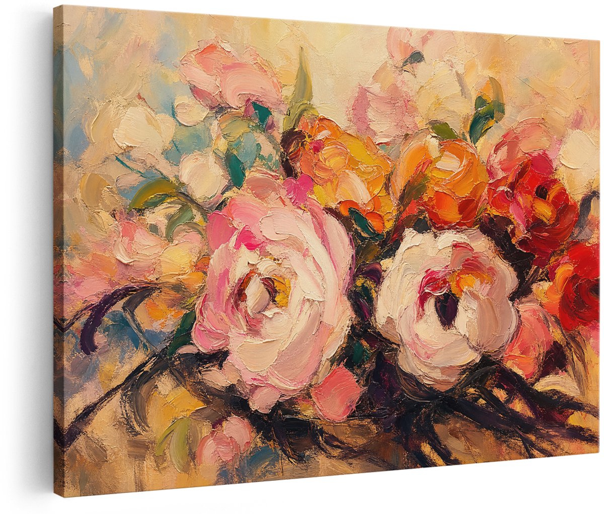 Artaza Canvas Schilderij Abstracte Bloemen - Kleurrijk en Expressief - 180x120 cm - Groot - Wanddecoratie Woonkamer - Schilderijen - Muurdecoratie