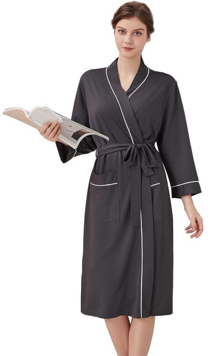 Lichtgewicht Gebreide Badjas voor Dames met Zakken, Knielengte Kimono Stijl