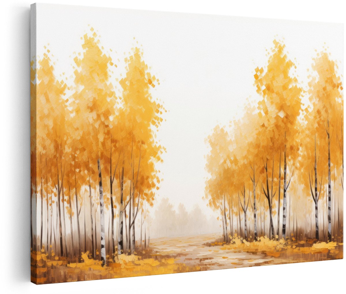 Artaza Canvas Schilderij Berkenbos - 180x120 cm - Groot - Wanddecoratie Herfst Landschap - Muurdecoratie Bomen - Decoratie Woonkamer Natuur - Geel