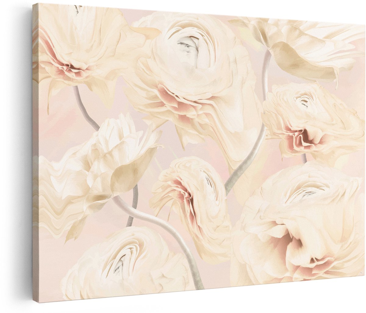 Artaza Canvas Schilderij Bloemen - 180x120 cm - Groot - Wanddecoratie Ranonkels - Muurdecoratie Romantisch - Decoratie Woonkamer - Roze