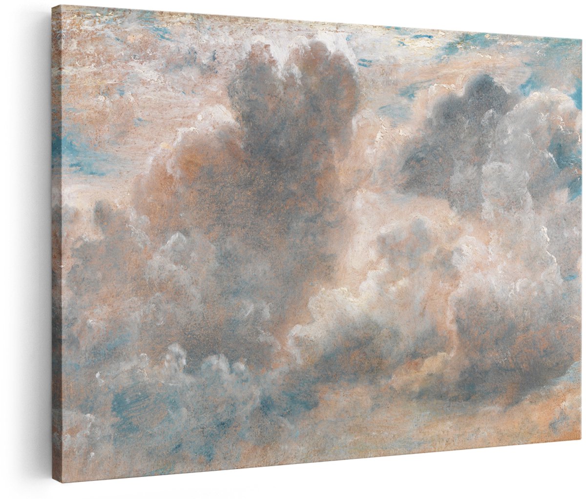 Artaza Canvas Schilderij Wolkenlucht - 180x120 cm - Groot - Wanddecoratie Natuur - Muurdecoratie Klassiek Schilderij - Decoratie Woonkamer - Beige Blauw