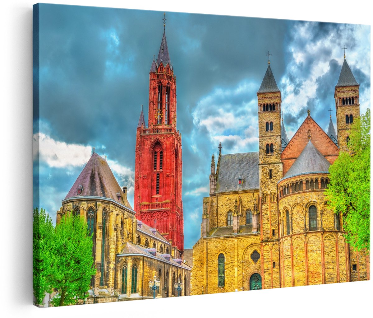 Artaza Canvas Schilderij Basiliek van Sint Servaas in Maastricht - 180x120 cm - Groot - Foto Op Canvas - Wanddecoratie Woonkamer
