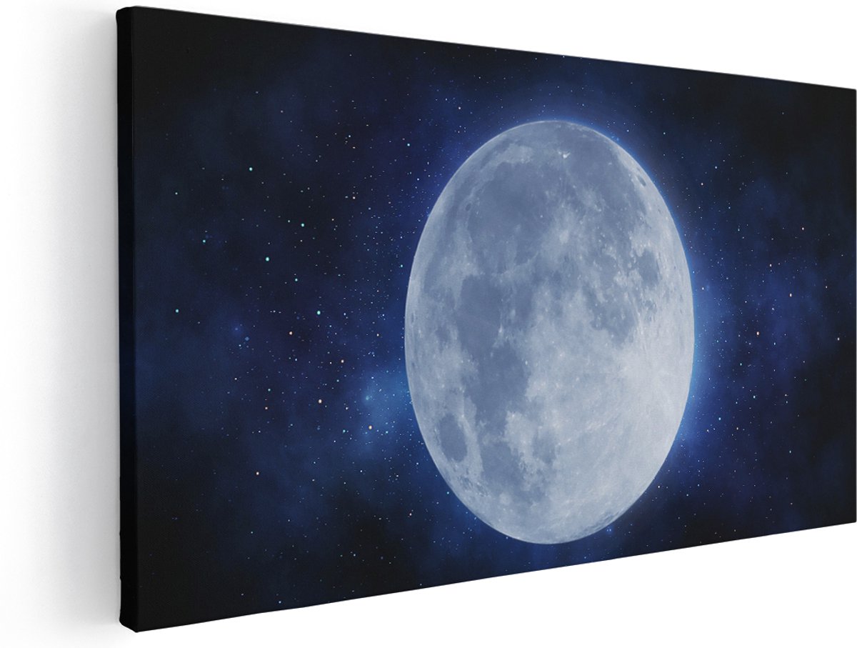Artaza Canvas Schilderij Volle Maan in de Ruimte - 180x90 cm - Groot - Wanddecoratie Woonkamer - Schilderijen - Muurdecoratie