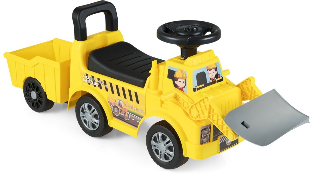 SureDeal® - Speelgoedauto' - Kinderloopfiets - Aanhanger - Schep Kinder Speelgoedauto - 99x22x37,5 cm - Geel