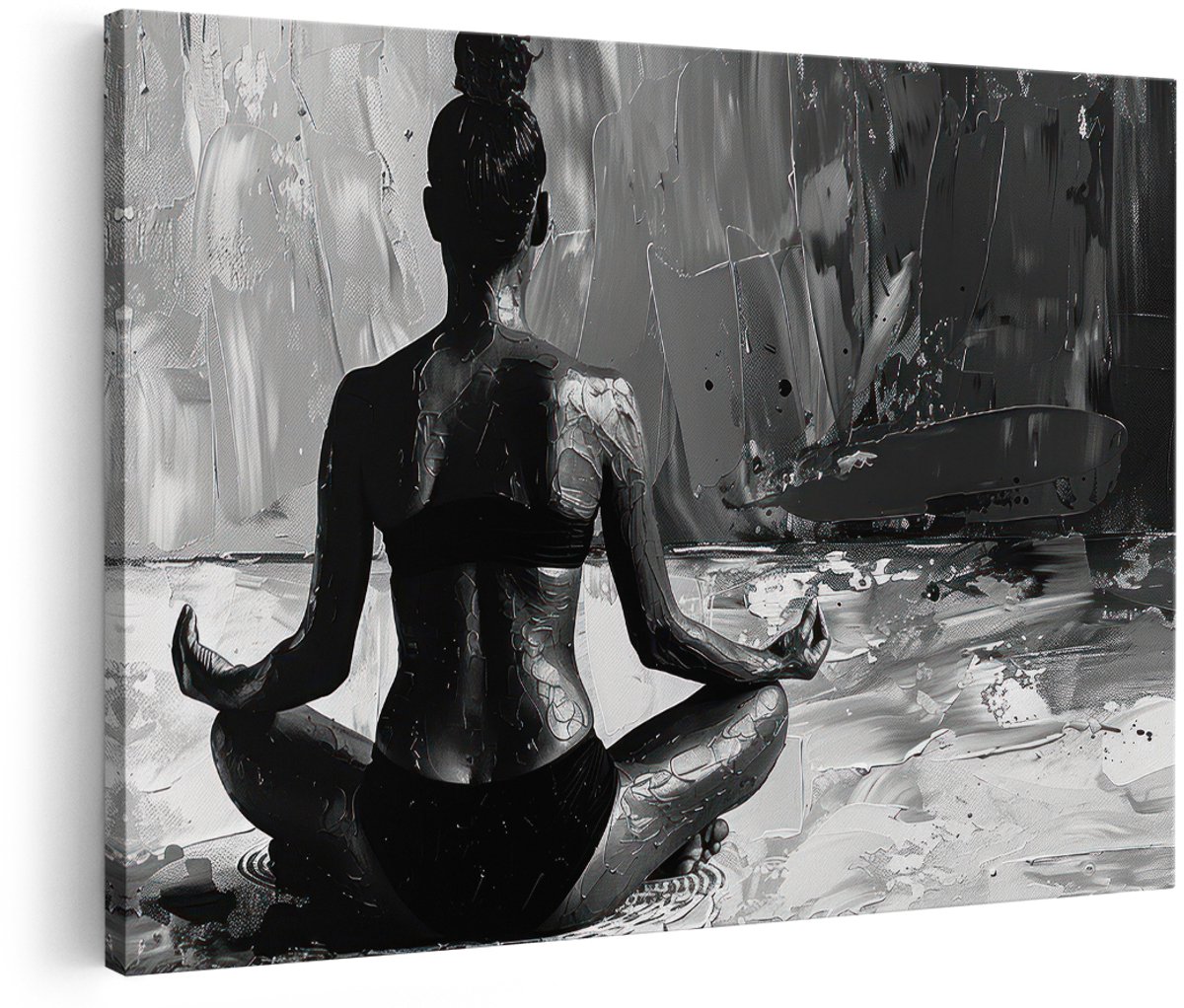 Artaza Canvas Schilderij Vrouw Meditatie - 180x120 cm - Groot - Wanddecoratie Abstract - Muurdecoratie Zwart Wit - Schilderijen Op Canvas Yoga