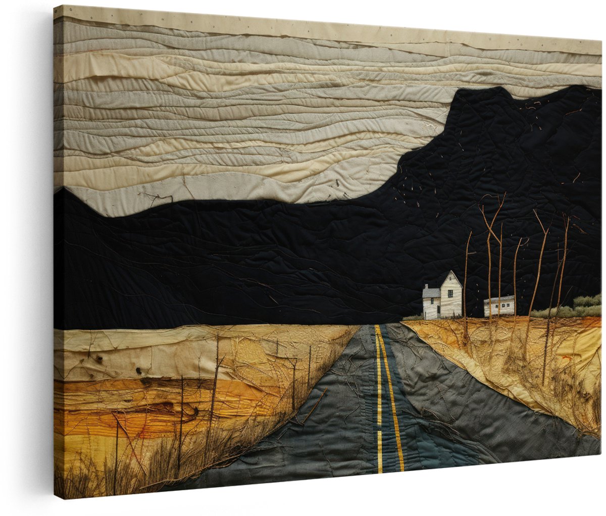 Artaza Canvas Schilderij Landschap - 180x120 cm - Groot - Wanddecoratie Textielkunst - Muurdecoratie Huis en Weg - Decoratie Donkere Berg