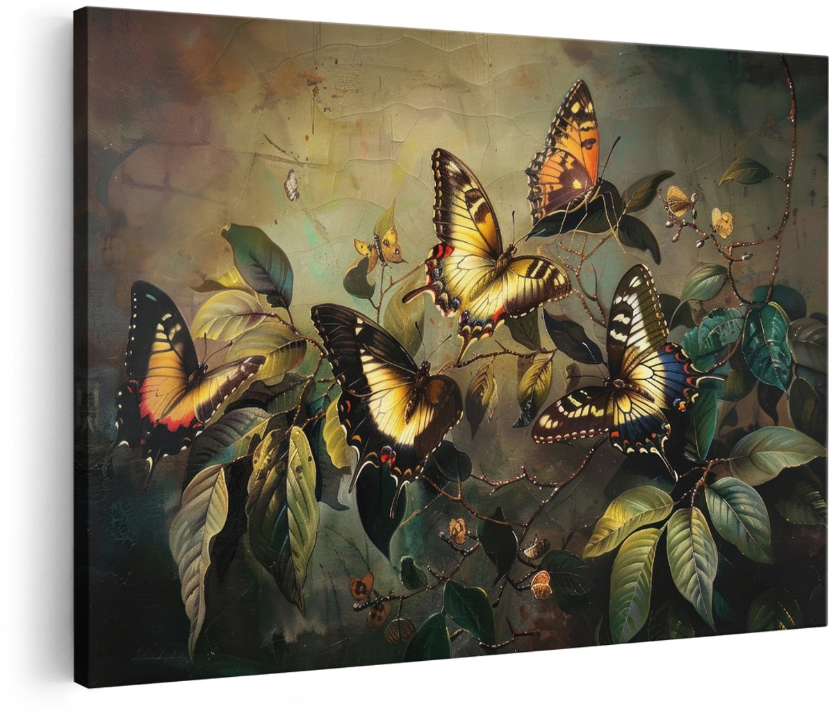 Artaza Canvas Schilderij Vlinders - 180x120 cm - Groot - Wanddecoratie Vintage - Muurdecoratie Natuur - Decoratie Woonkamer - Schilderijen Op Canvas