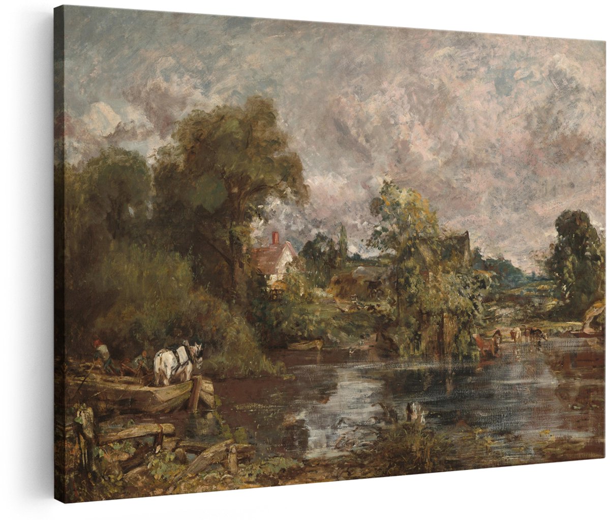 Artaza Canvas Schilderij Landschap - 180x120 cm - Groot - Wanddecoratie Paarden Aan De Rivier - Muurdecoratie Natuur - Decoratie Woonkamer