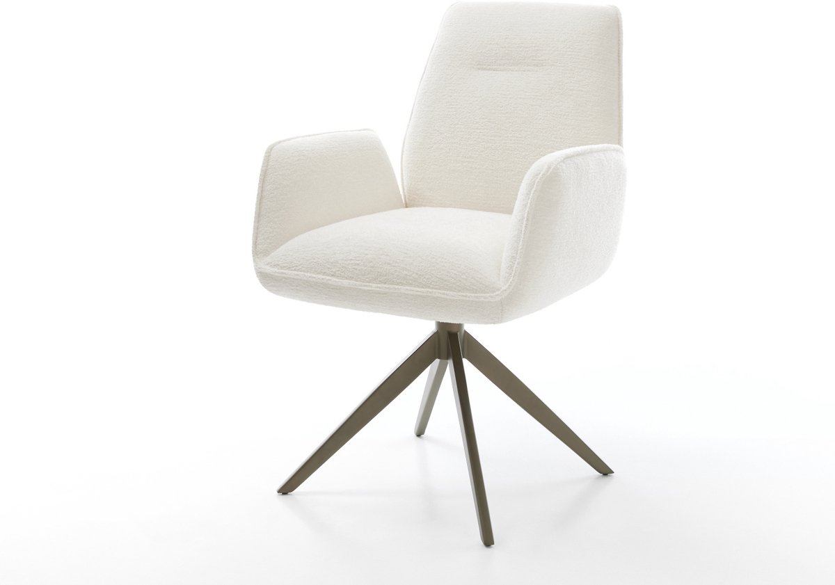 Eetkamerstoel Zoa-Flex kruisframe breed afwerking met titanium bouclé zacht beige 360° draaibaar rocker-functie pocketveer kern
