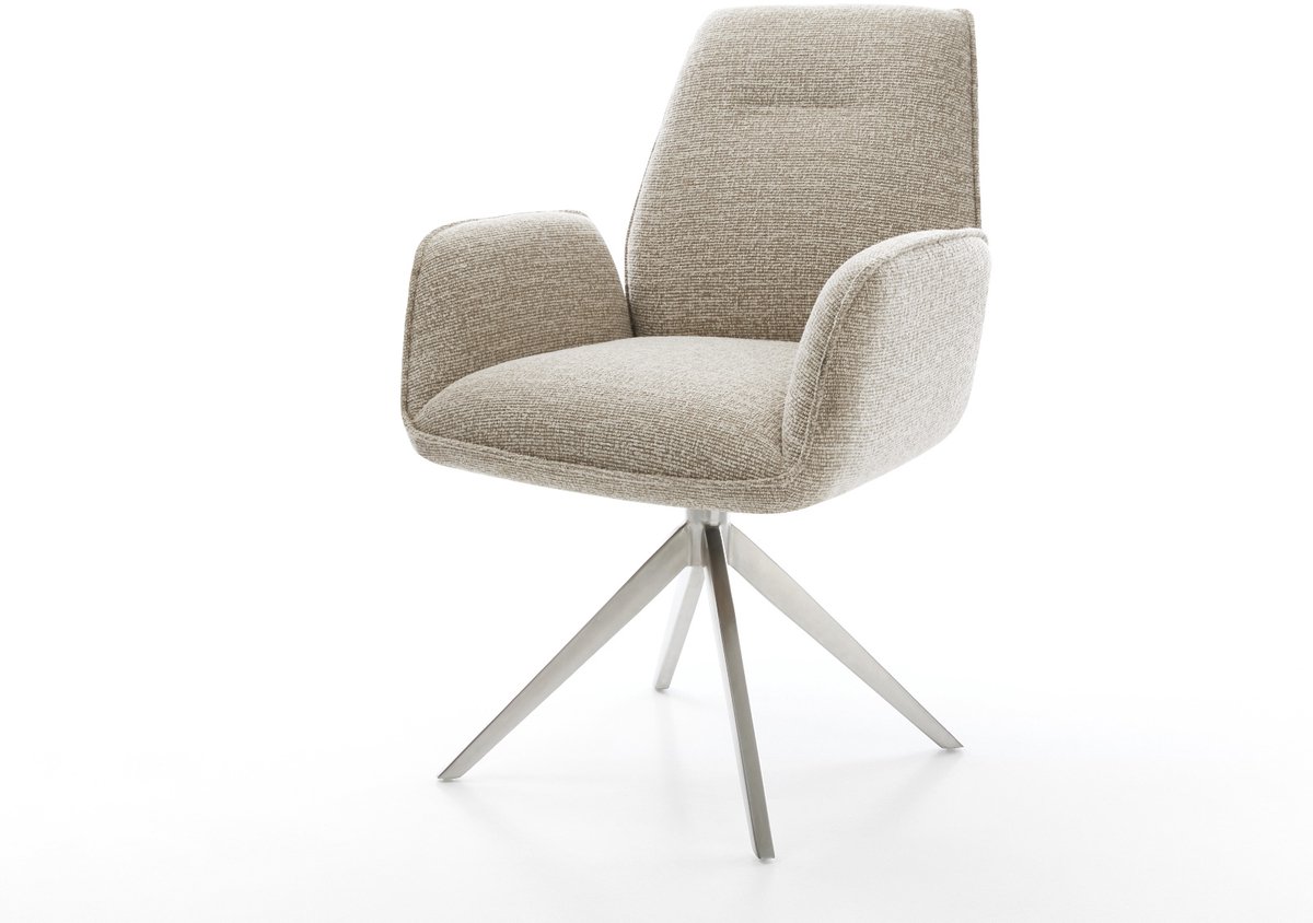 Eetkamerstoel Zoa-Flex kruisframe breed roestvrij staal geweven stof beige 360° draaibaar rocker-functie pocketveer kern