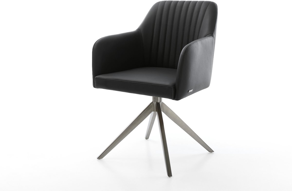 Eetkamerstoel Greg-Flex kruisframe breed grafiet echt leer zwart 360° draaibaar rocker-functie pocketveer kern