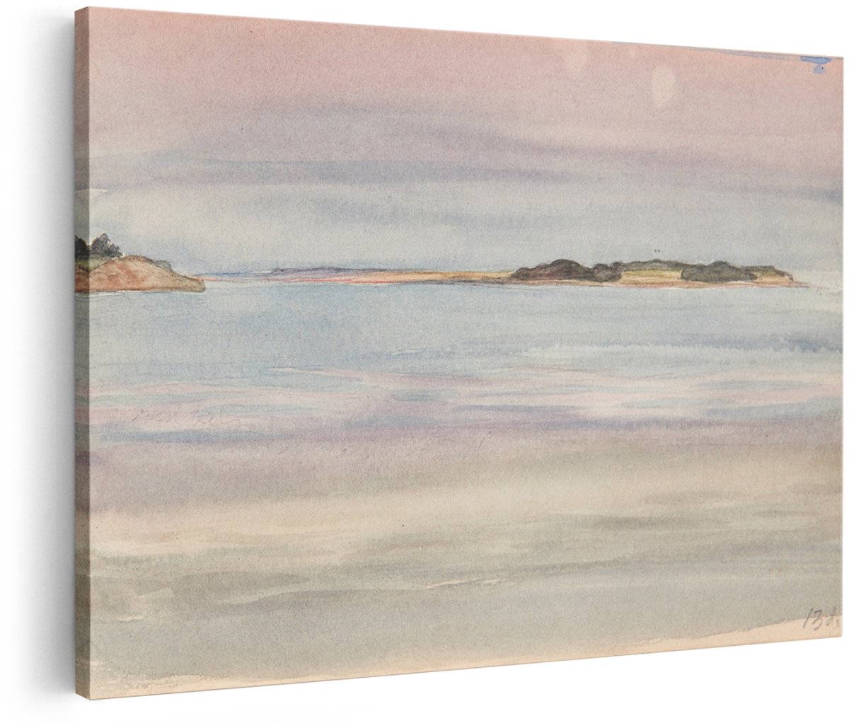 Artaza Canvas Schilderij Zee - 180x120 cm - Groot - Wanddecoratie Zonsondergang - Muurdecoratie Landschap Aquarel - Decoratie Eilanden Horizon