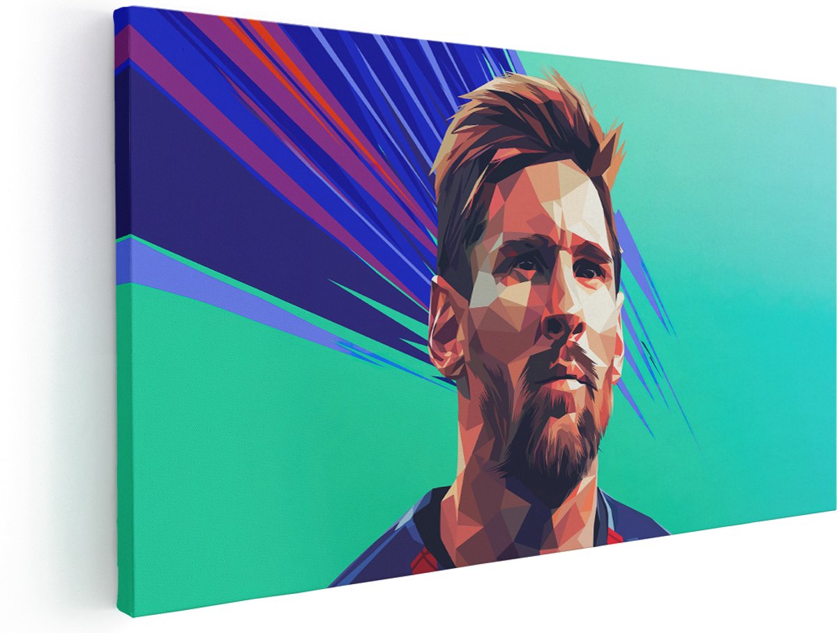 Artaza Canvas Schilderij Voetbal - 180x90 cm - Groot - Wanddecoratie Messi Portret - Muurdecoratie Geometrisch - Pop Art Schilderijen Op Canvas