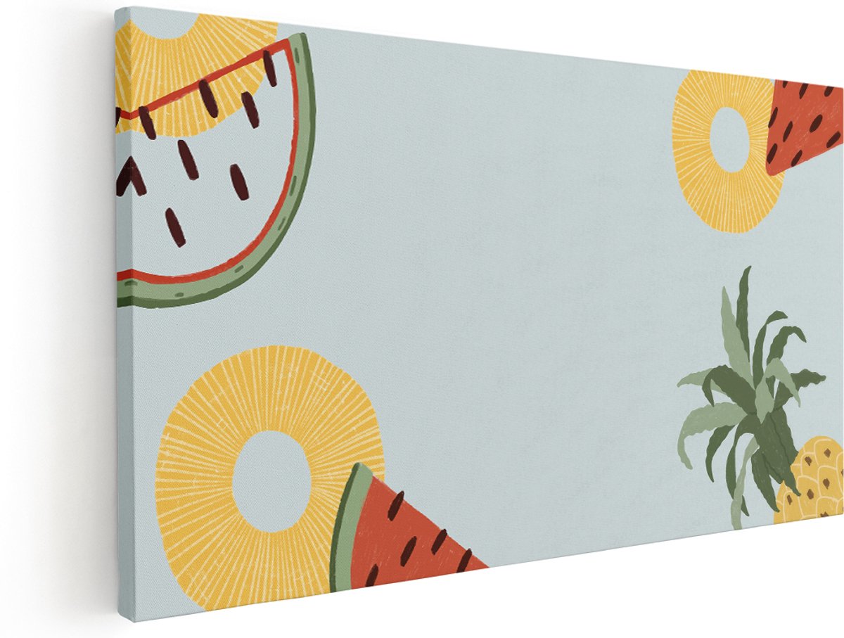 Artaza Canvas Schilderij Ananas Decoratie - 180x90 cm - Groot - Wanddecoratie Tropisch Fruit - Muurdecoratie Watermeloen - Schilderijen Op Canvas Pastel