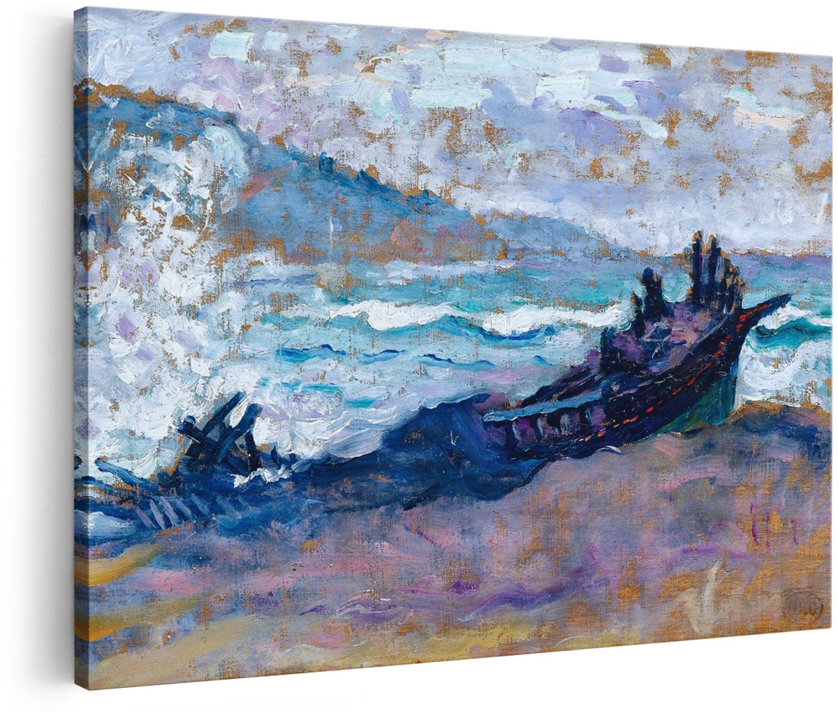 Artaza Canvas Schilderij Scheepswrak - 180x120 cm - Groot - Wanddecoratie Zee - Muurdecoratie Strand Landschap - Decoratie Golven Kust
