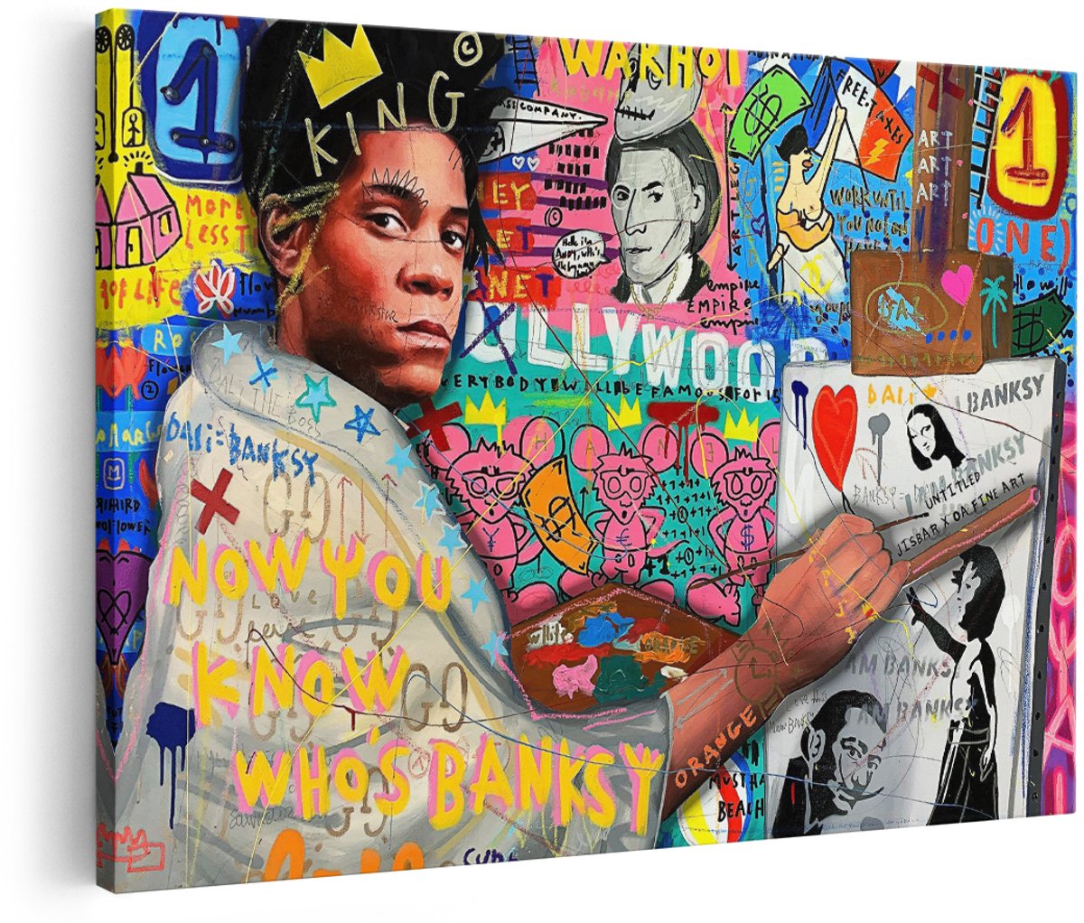 Artaza Canvas Schilderij Basquiat - 180x120 cm - Groot - Wanddecoratie Banksy - Muurdecoratie Popart - Schilderijen Op Canvas Graffiti Kleurrijk