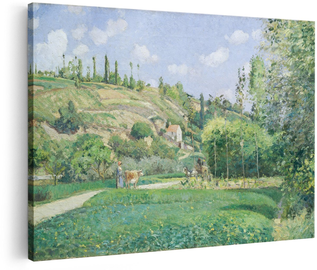 Artaza Canvas Schilderij Landschap - 180x120 cm - Groot - Wanddecoratie Koe En Vrouw - Muurdecoratie Natuur - Schilderijen Op Canvas Impressionisme