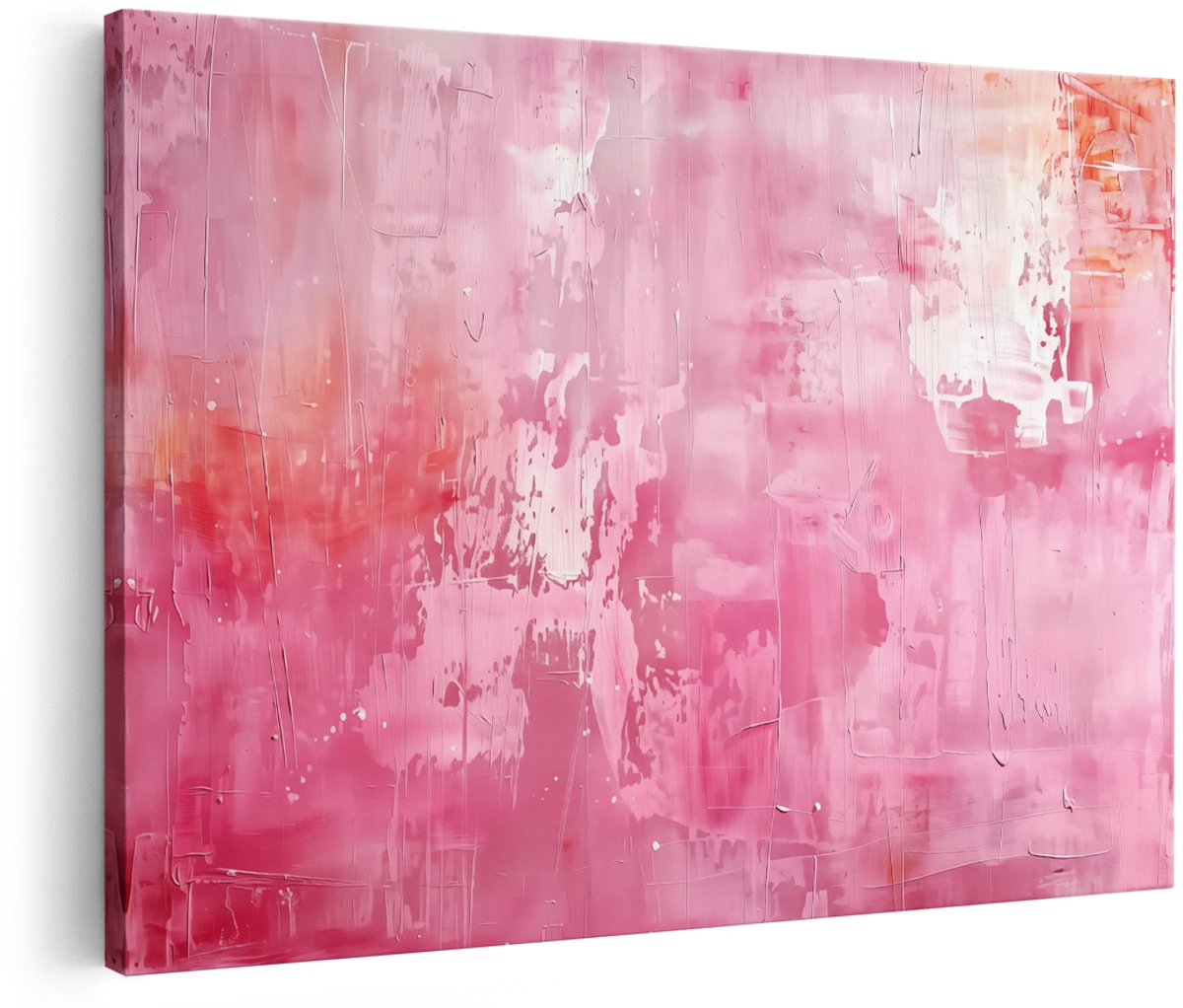 Artaza Canvas Schilderij Abstract Kunstwerk met Roze en Oranje Kleuren - 180x120 cm - Groot - Wanddecoratie Woonkamer - Schilderijen - Muurdecoratie
