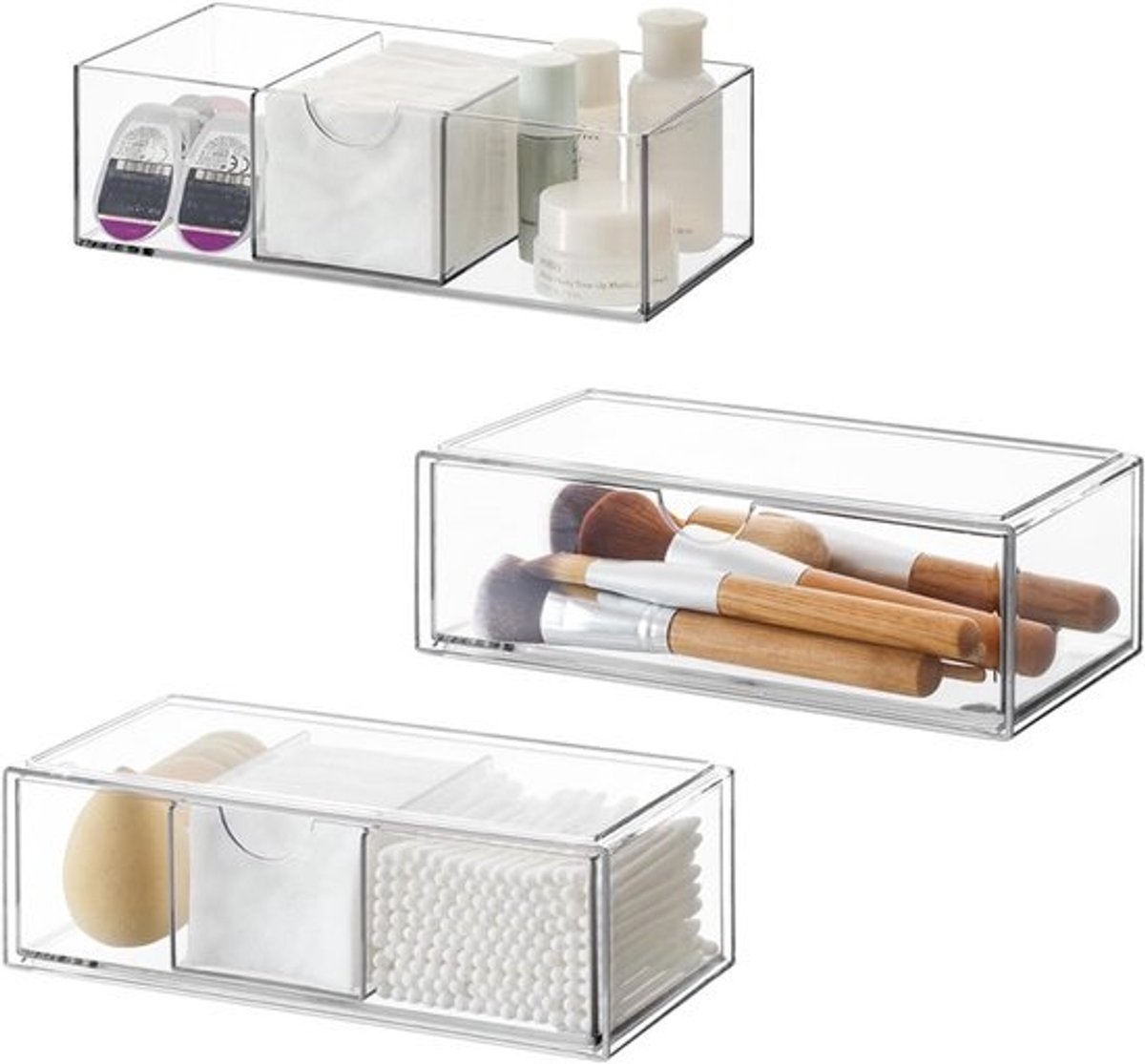 Opbergdozen Set van 3 voor Lade Organizer Badkamer Make-up Transparant Acryl