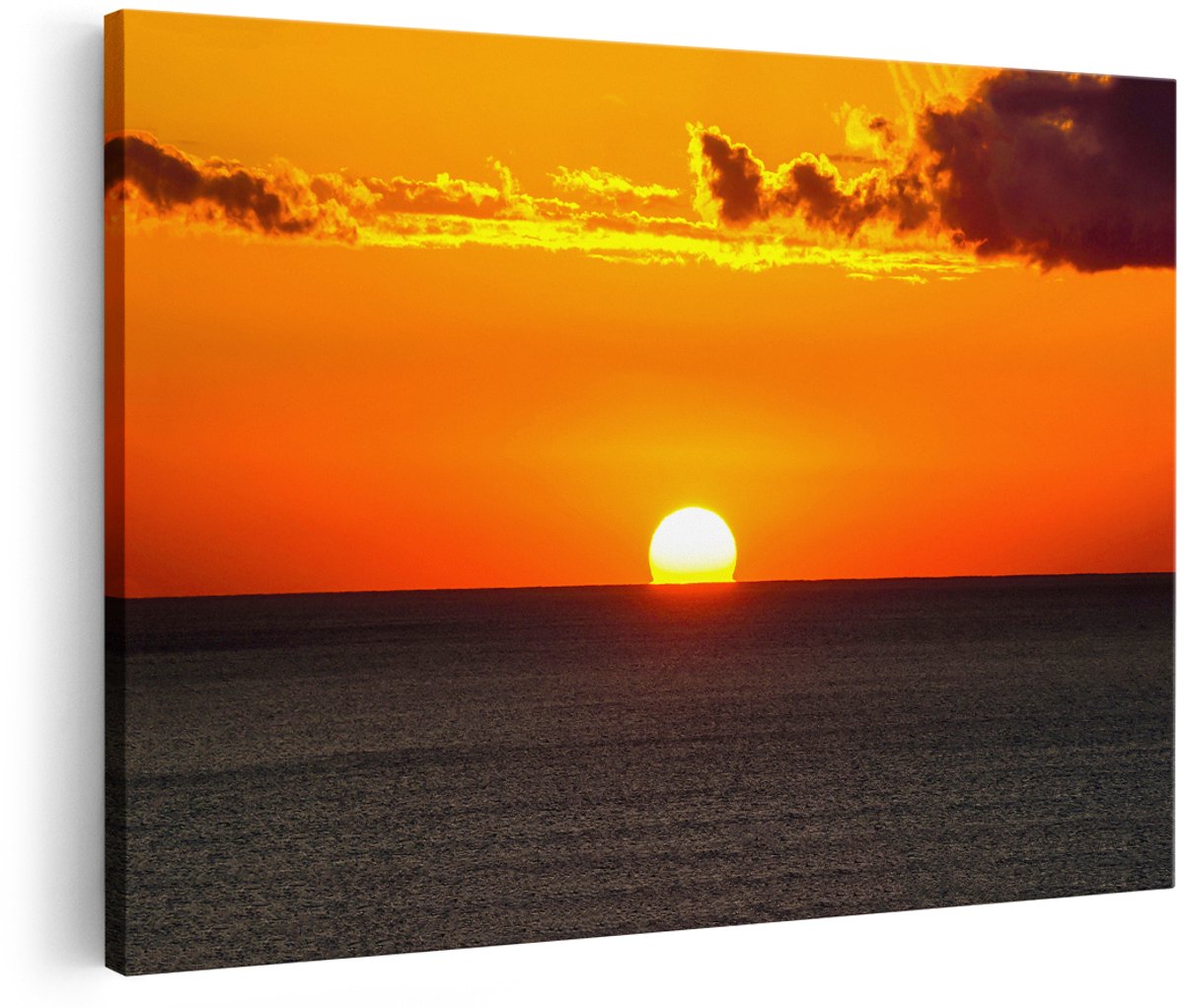 Artaza Canvas Schilderij Oranje Zonsondergang In De Oceaan - 180x120 cm - Groot - Wanddecoratie Woonkamer - Schilderijen - Muurdecoratie