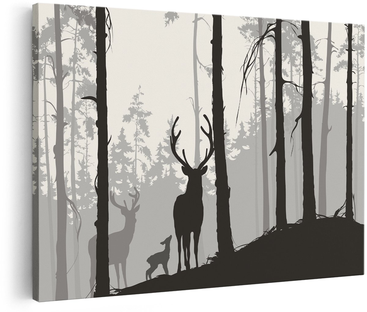 Artaza Canvas Schilderij Herten In Het Bos - Silhouet - 180x120 cm - Groot - Foto Op Canvas - Wanddecoratie Woonkamer