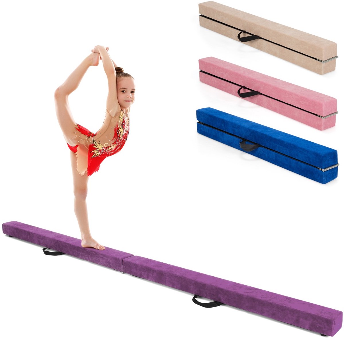 SureDeal® - Turnstang - Opvouwbare Turnbalk Evenwichtsbalk - Handvatten Extra Stevig - 210x10x8 cm - Paars