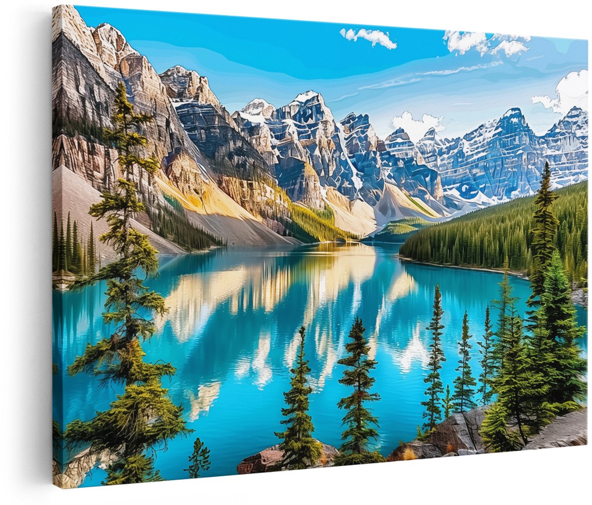 Artaza Canvas Schilderij Meer Omgeven door Bergen - Landschap - 180x120 cm - Groot - Wanddecoratie Woonkamer - Schilderijen - Muurdecoratie