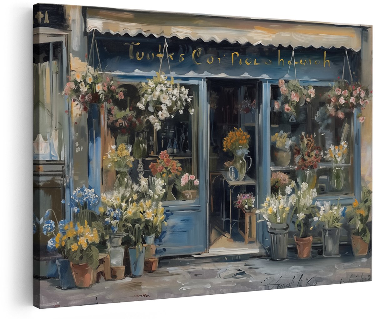 Artaza Canvas Schilderij Kunstwerk van een Bloemenwinkel - 180x120 cm - Groot - Wanddecoratie Woonkamer - Schilderijen - Muurdecoratie