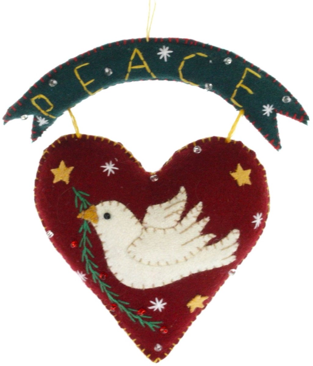 Hart met duif Peace, vilt 13x4x14cm