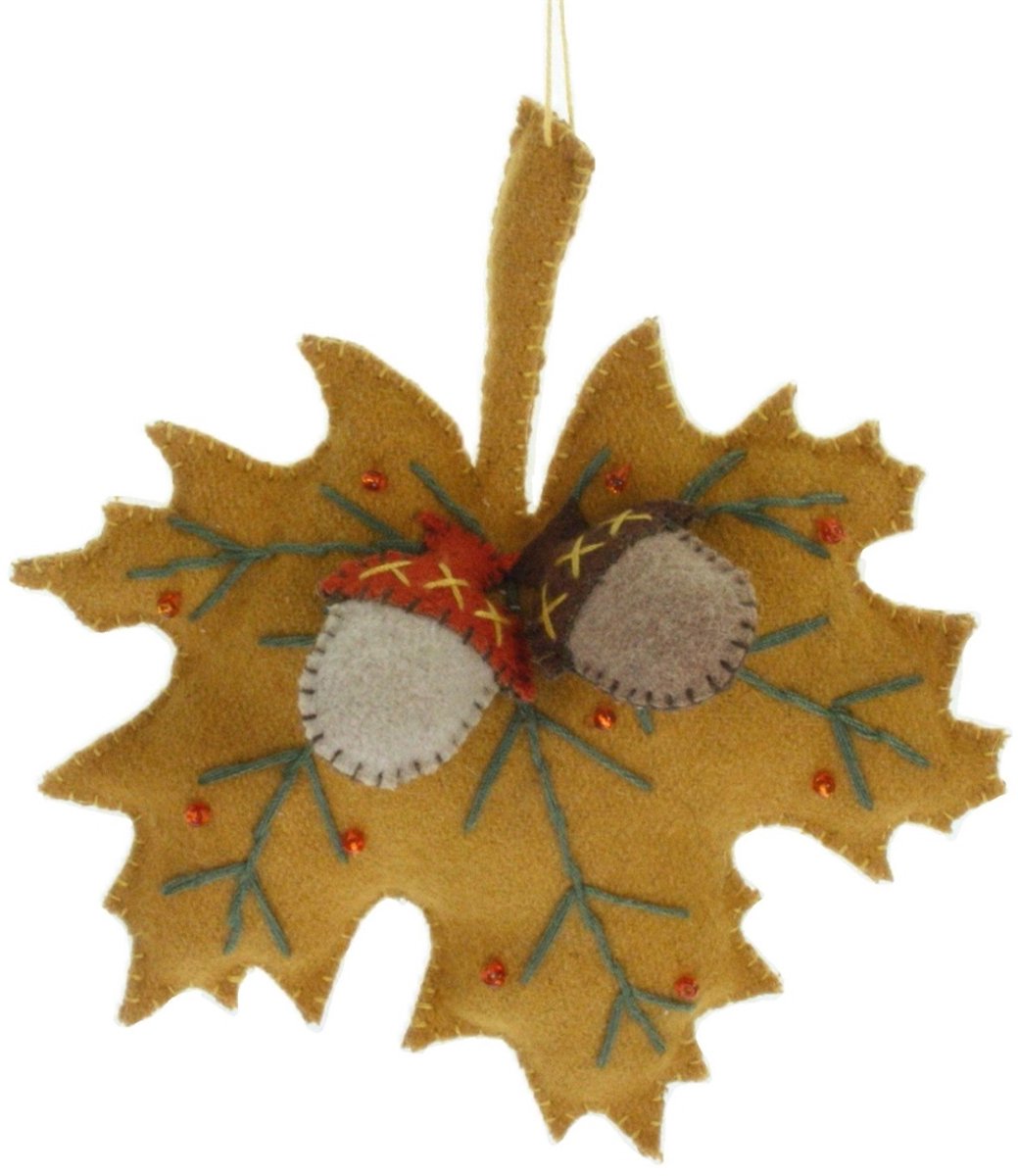 Blad met eikels okergeel, vilt 12x4x14cm