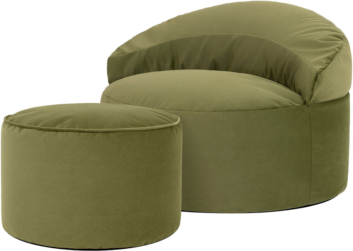 icon - Orb Zitzak Fauteuil met Poef - Fluweel - Olijfgroen