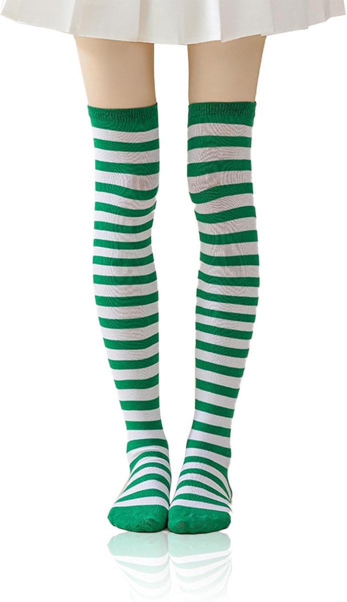 Gestreepte Halterloze Kousen voor Vrouwen - Perfect voor Halloween, Carnaval en Cosplay Feestjes, Accessoires voor Kostuums en Feestkleding