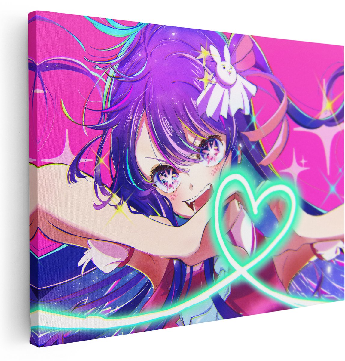 Artaza Canvas Schilderij Anime Portret - 160x120 cm - Groot - Wanddecoratie Gloeiend Hart - Muurdecoratie Sterren - Kamer Accessoires Slaapkamer
