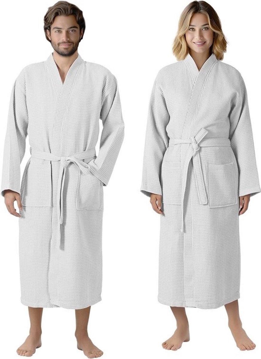 Dames en heren Pique Badjas - 100% Katoen - Grote Maten - Comfortabele Ochtendjas en Reisbadjas