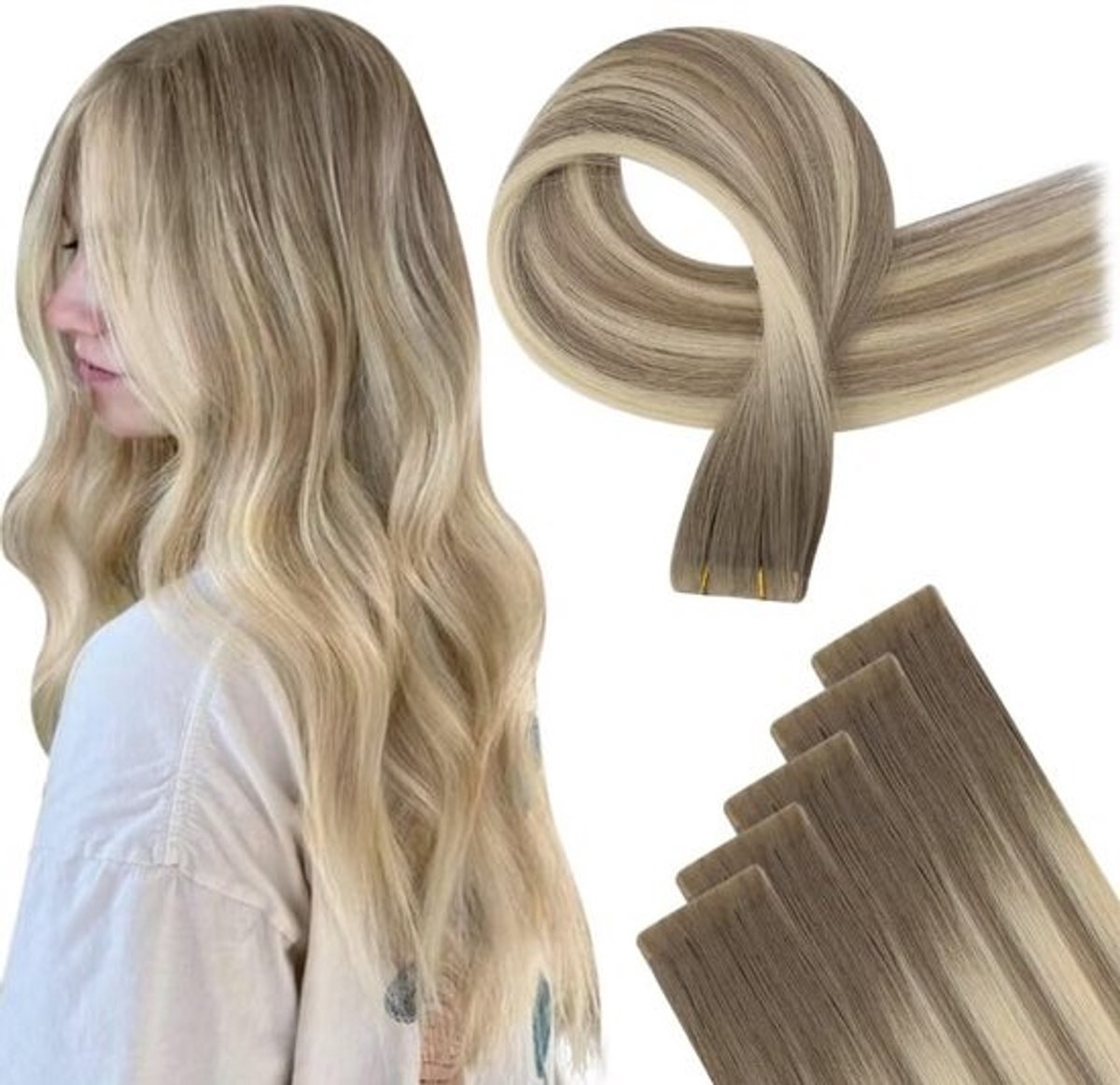 Tape in Haarextensions 22 Inch Ombre Bruin tot Blond - 5 Stuks