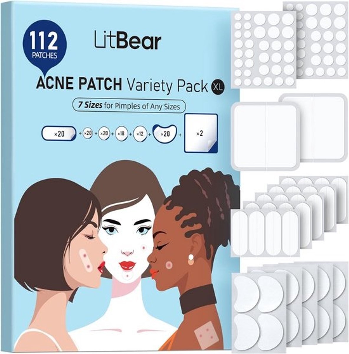 Grote Pimple Patches - 112 Hydrocolloid Patches in 7 Groottes voor Volledige Bedekking