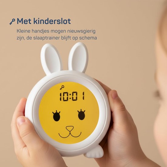 Kinderwekker Slaaptrainer - Educatieve Klok - Leren Slapen - Kinderslot Functie - 7 Lichtstanden - Wit Konijn — afbeelding 4