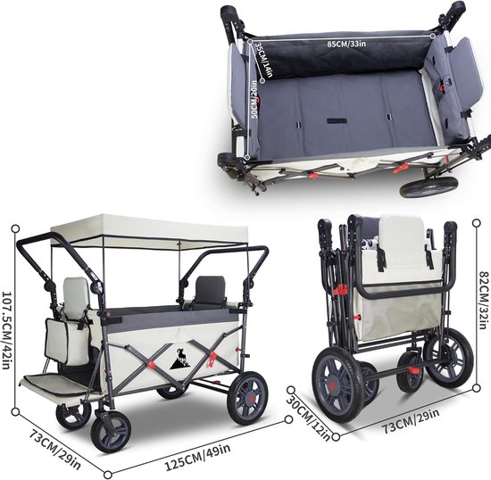 Handkar met Dak - Transportkar Tuinkar - Boodschappen Vervoeren - Met Remmen - 120 kg Draaglast - Grijs Beige — afbeelding 4