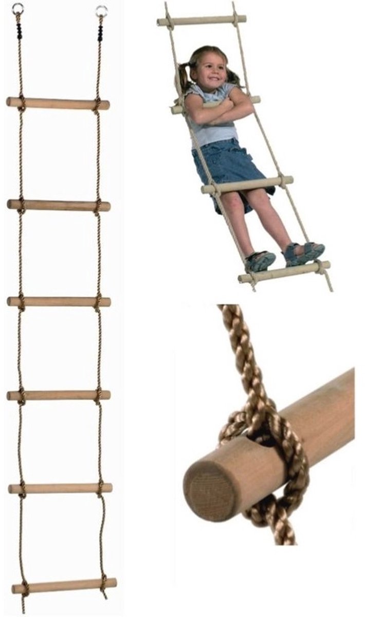 Speelgoed touwladder met 6 treden voor speeltoestellen - 210 cm