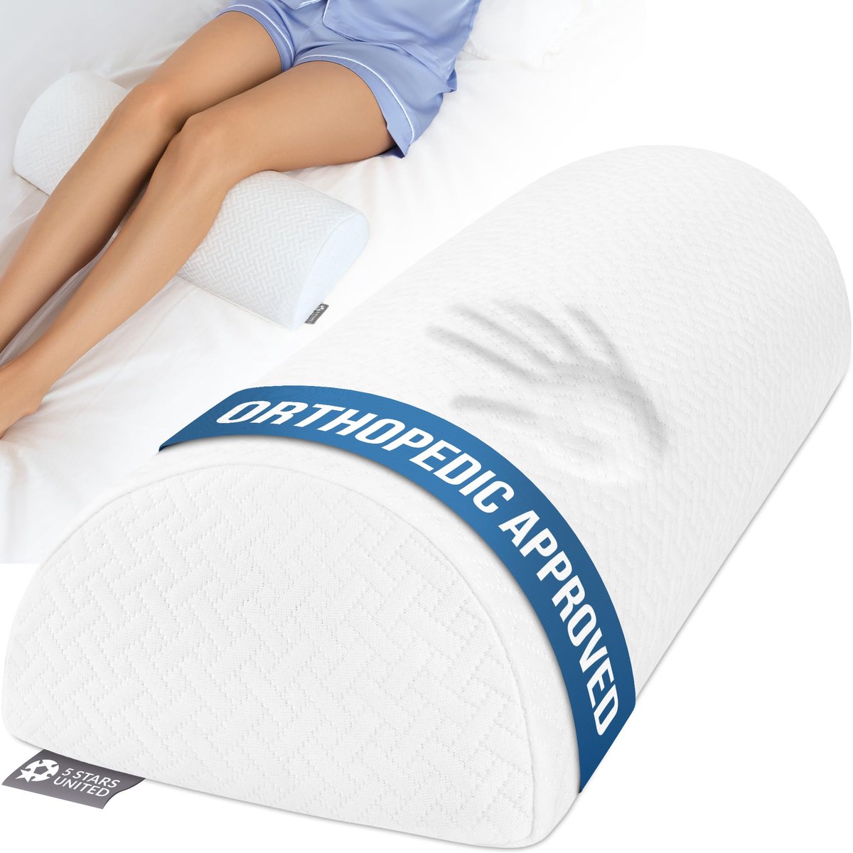 5 STARS UNITED Half Moon Bolster – Traagschuim Been- & Kniekussen voor Zijslapers, Ergonomisch en Ademend, 52×20×11 cm - ShopVlot
