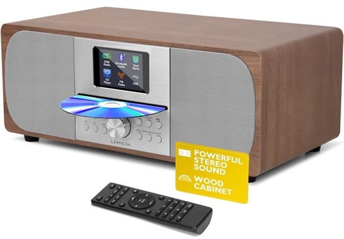 CD Speler met DAB+ Radio en Bluetooth | Krachtig HIFI Stereo Systeem met Houten Kast en 100W Speakers