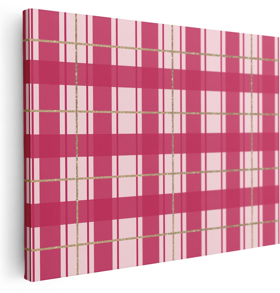 Artaza Canvas Schilderij Geometrisch Patroon - 160x120 cm - Groot - Wanddecoratie Abstract - Muurdecoratie Goud - Roze Decoratie - Kamer Accessoires