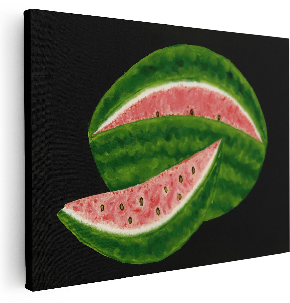 Artaza Canvas Schilderij Stilleven Fruit - 160x120 cm - Groot - Wanddecoratie Watermeloen - Muurdecoratie Zwart - Schilderijen Op Canvas Keuken