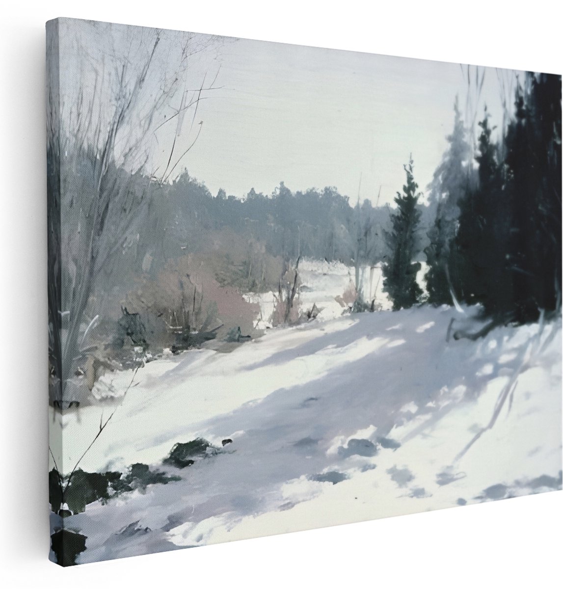 Artaza Canvas Schilderij Besneeuwd Bos - 160x120 cm - Groot - Wanddecoratie Landschap - Muurdecoratie Natuur - Schilderijen Op Canvas Winter